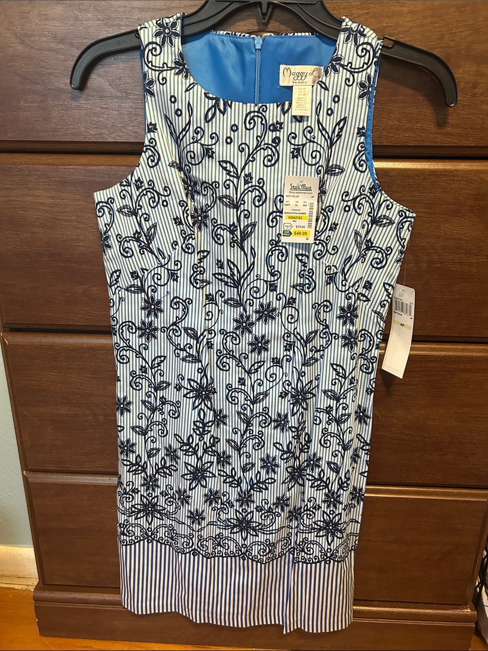 Maggy London White & Navy Floral Stripe Sheath Tunic